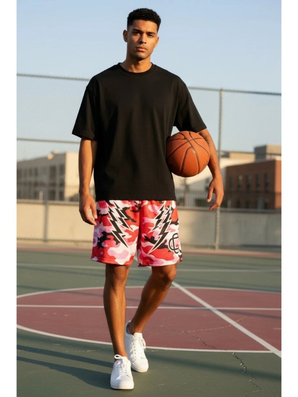 Corrupted Creative Camo Mesh Mens Basketball Shorts Pink/Black Large